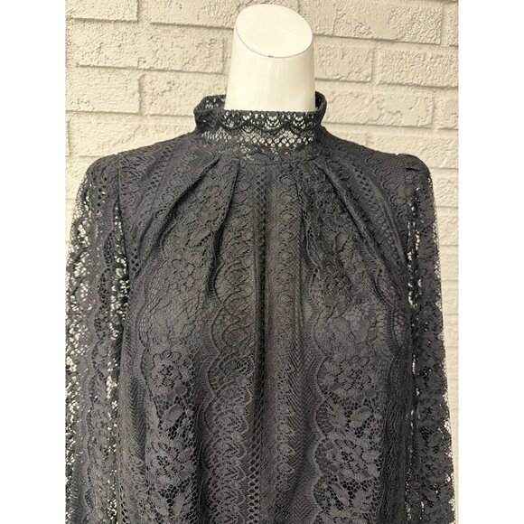 Express Women’s Black Long Sleeve High Neck Lace Dress Size M - Picture 5 of 9